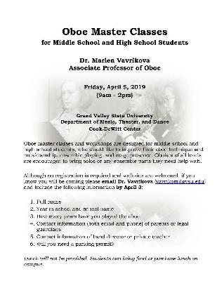 Oboe Master Classes for Middle School and High School Students